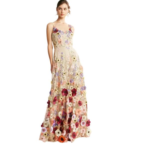 AW Allison Dress Tulle Sleeveless Floral Embroidered Dress Sz 0 NWT # - Picture 3 of 4